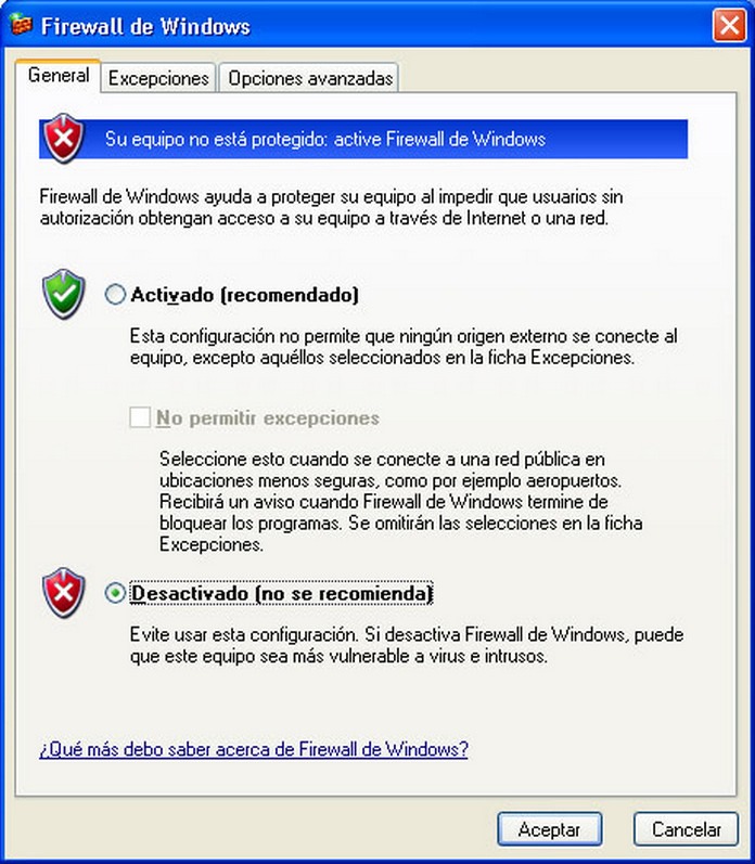 Desactivar Firewall