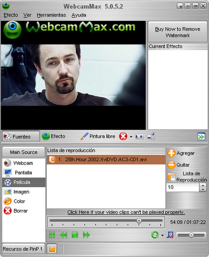 Modo de Película en Webcam Max