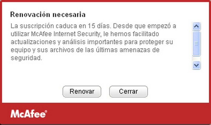 Alerta de McAfee