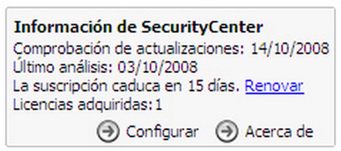 Instrucciones de McAfee Internet Security Center para renovar la licencia